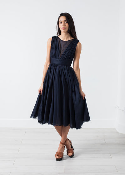 Voile V-Neck Dress in Navy