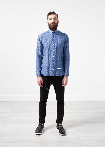 Linen Button Up in Blue Diamond