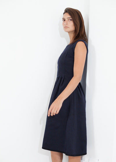 Pleated Rita Dress in Dark Navy